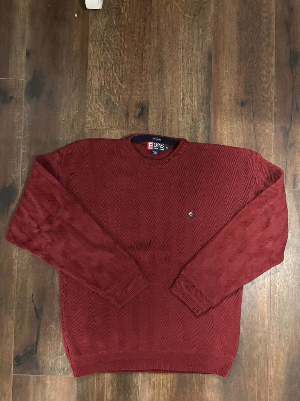 Chaps Ralph Lauren Sweater Size XL Red Cotton Chevron Knit Crewneck